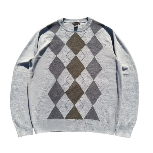 Hellgrauer Dockers Pullover mit mittigem Grau-Oliv-Argyle, Vorderansicht