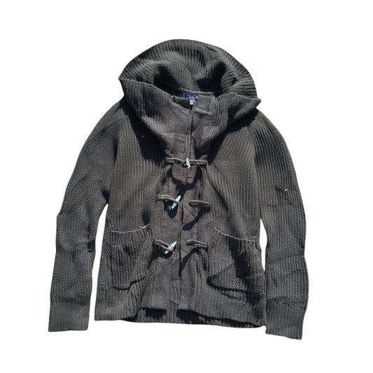 Anthrazitfarbene Chaps Kapuzen-Strickjacke mit Knebelverschlüssen, Vorderansicht