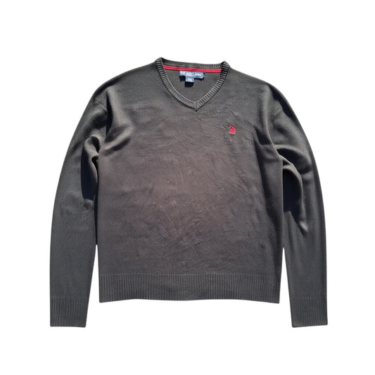 Anthrazitfarbener U.S. Polo Assn. V-Neck-Pullover, Vorderansicht