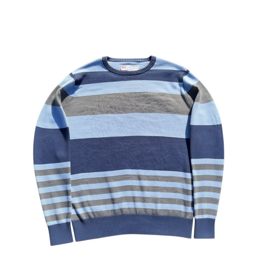Levi's Blockstreifen-Pullover in Navy, Hellblau und Grau, Vorderansicht