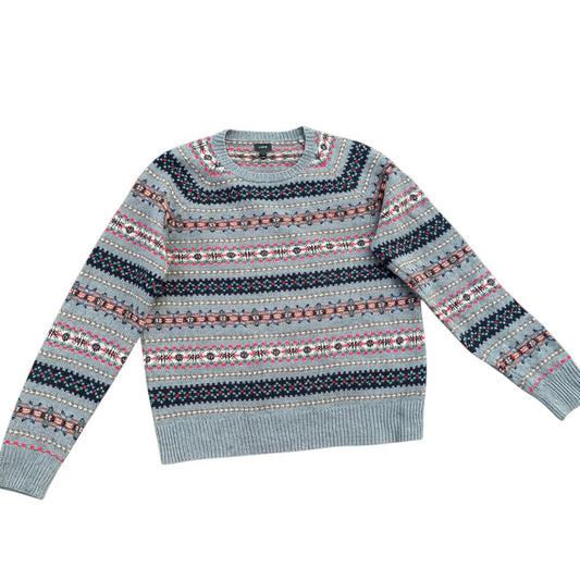 Grauer J.Crew Fair-Isle Pullover mit mehrfarbigem Muster vorne