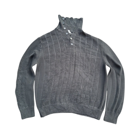 Anthrazitfarbener Geoffrey Beene Pullover mit hohem Knopfkragen vorne