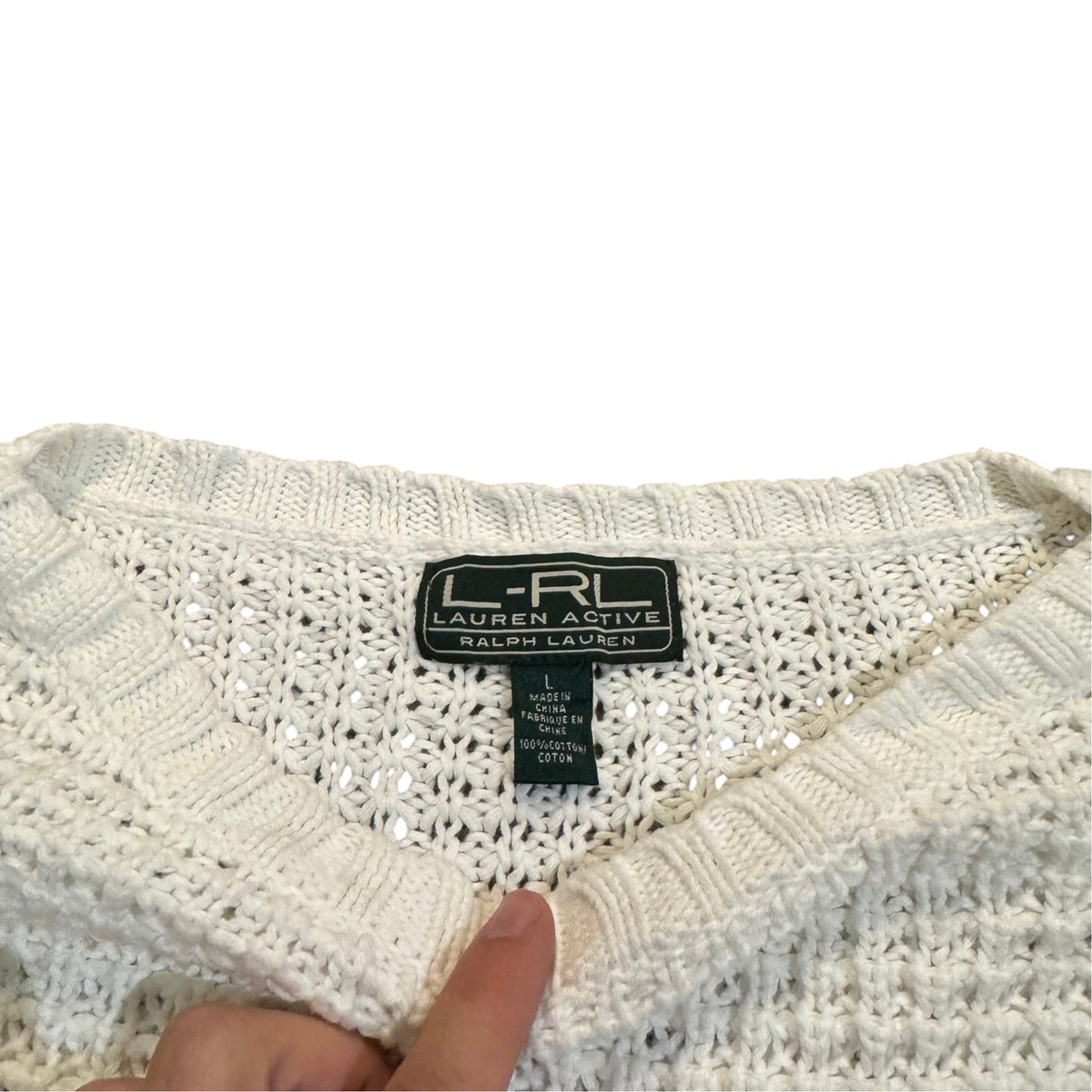 Lauren Active Kurzarm-Strickpullover — Creme · Größe Unbekannt – Etikett/Detail