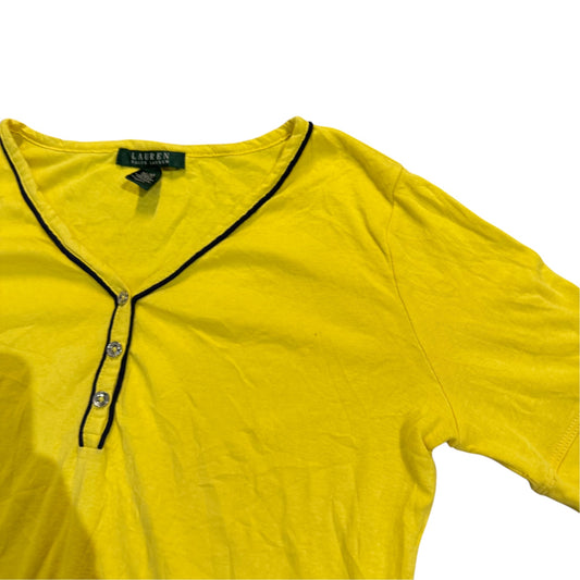 Lauren Ralph Lauren Kurzarm-Strickpolo mit Kontrastpaspel — Gelb · M – Detailansicht