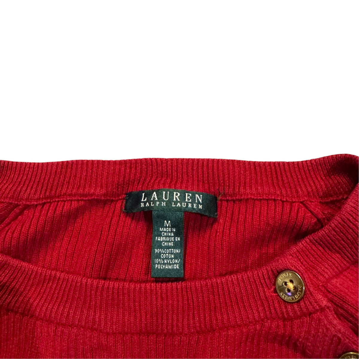 Lauren Ralph Lauren Baumwollpullover mit Knopfdetail — Rot · M – Etikett/Detail