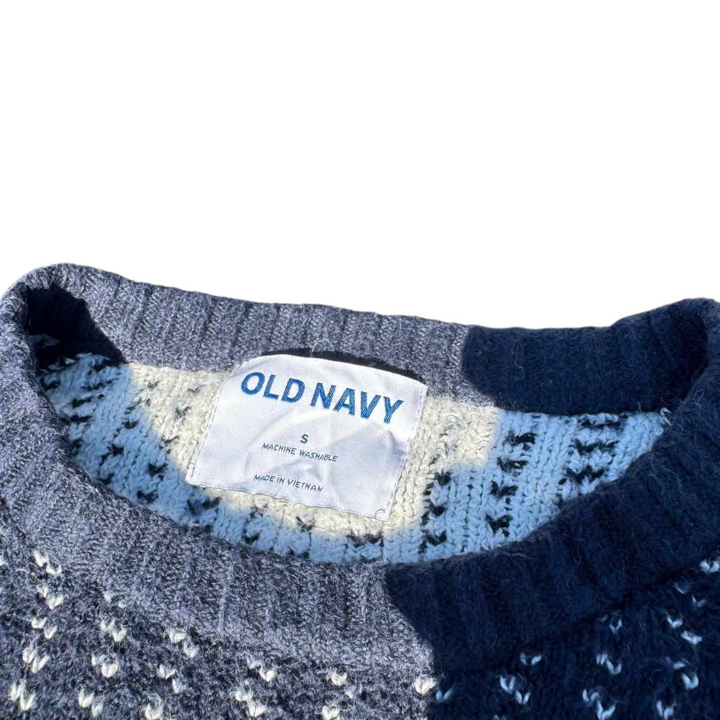 Old Navy Bear Fair-Isle Crewneck – Navy/Weiß · S – Marken- und Größenetikett