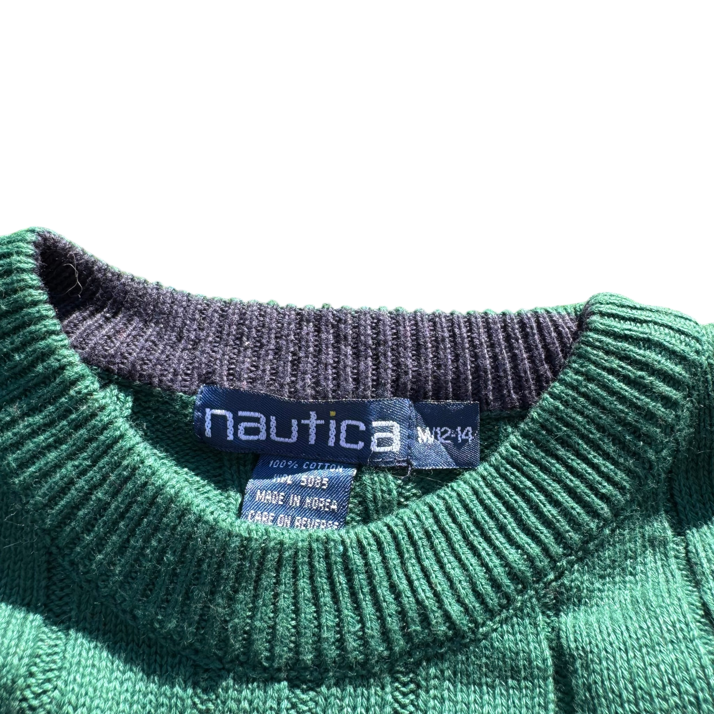 Nautica Ribbed Crewneck – Grün · M / 12–14 – Marken- und Größenetikett