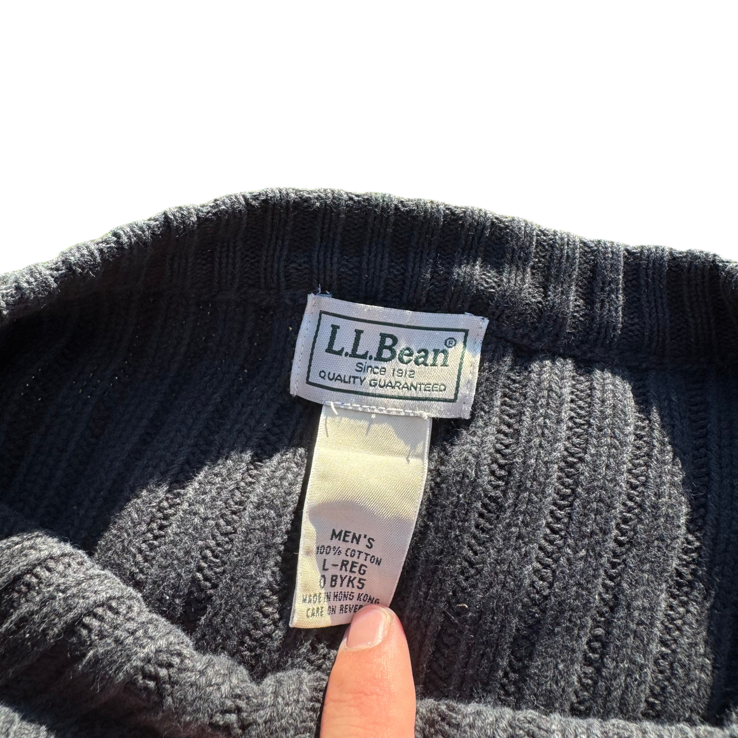 L.L.Bean Ribbed Crewneck – Anthrazit · L Regular – Marken- und Größenetikett