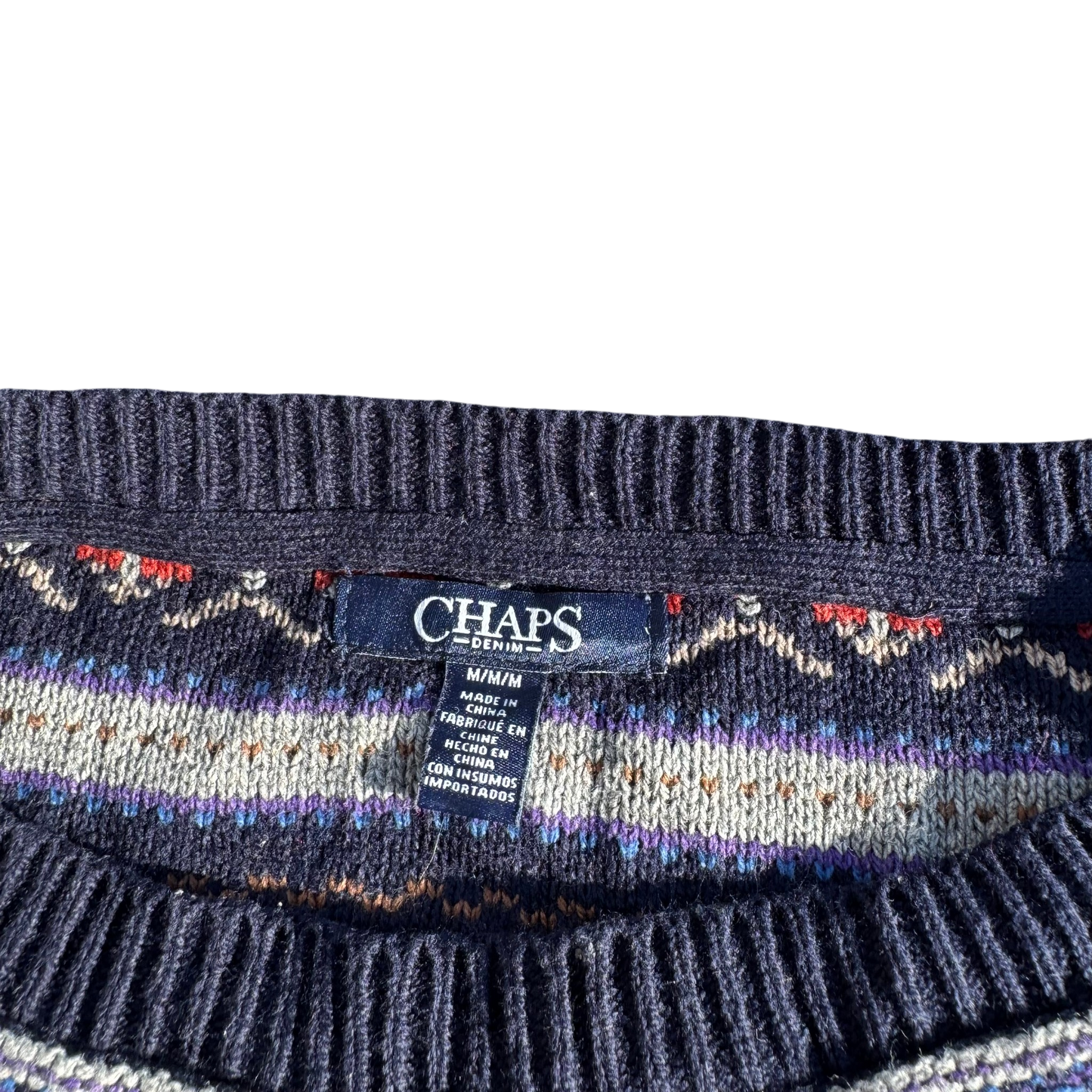 Chaps Fair-Isle Crewneck – Navy/Mehrfarbig · M – Marken- und Größenetikett