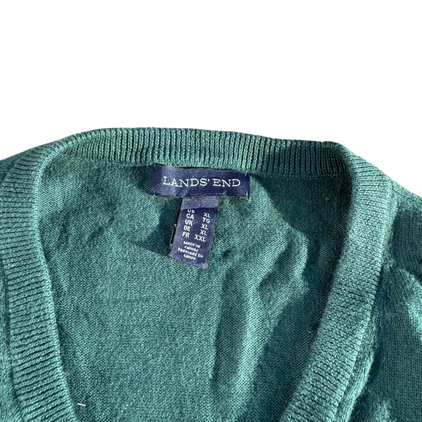 Lands' End Classic V-Neck Vest – Grün · XL – Marken- und Größenetikett