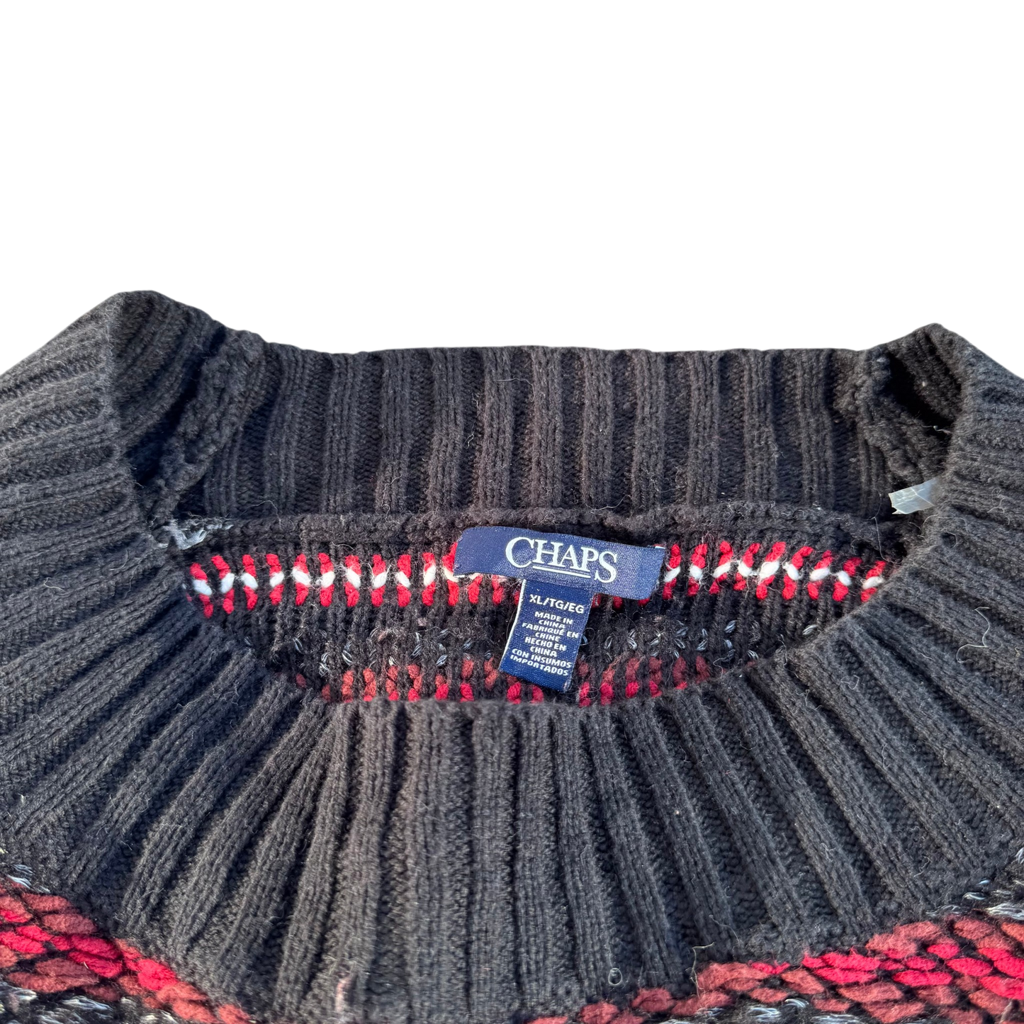 Chaps Striped Crewneck – Schwarz/Rot/Weiß · XL – Marken- und Größenetikett