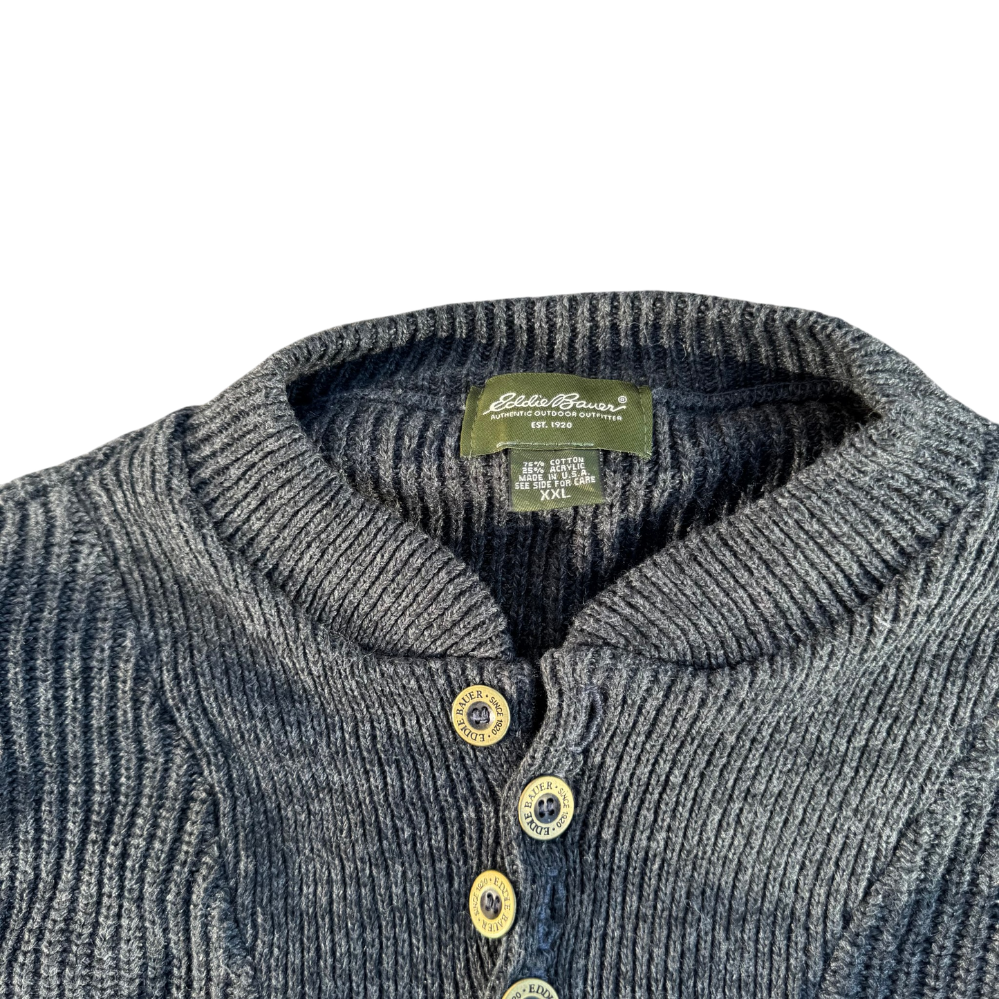 Eddie Bauer Ribbed Henley Knit – Anthrazit · XXL – Marken- und Größenetikett