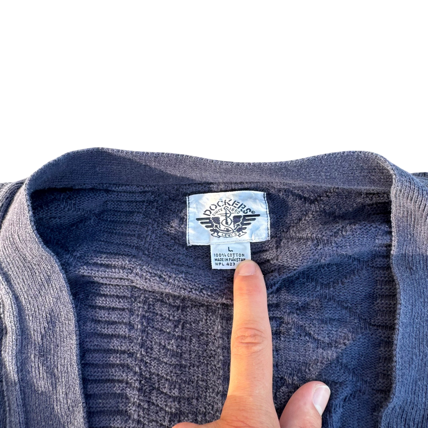 Windocker Cable-Knit Cardigan – Navy · L – Marken- und Größenetikett