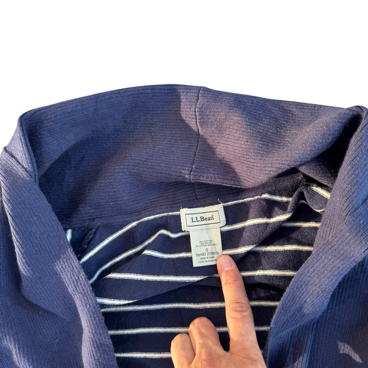 L.L.Bean Striped Open Cardigan – Navy/Weiß · S – Marken- und Größenetikett
