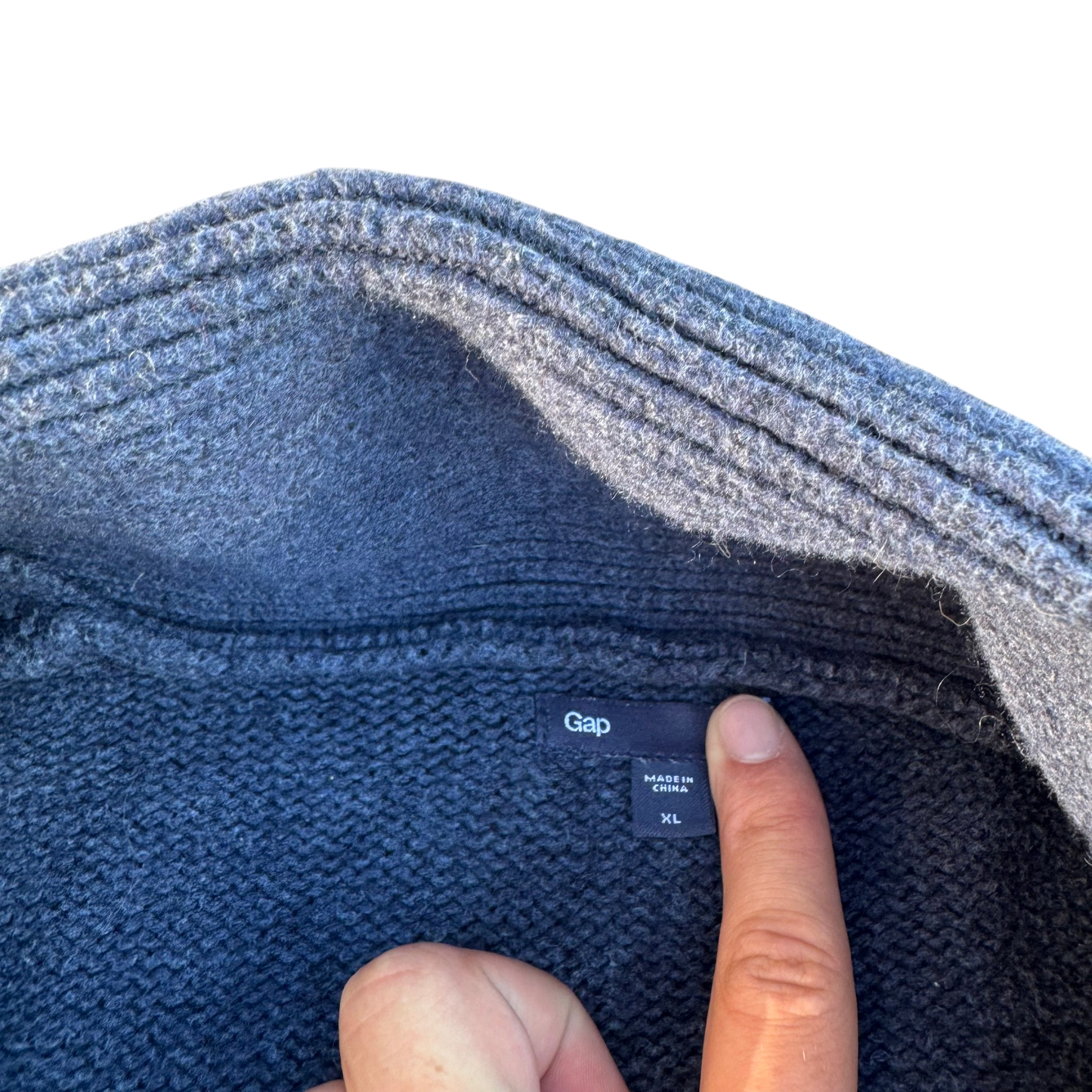 Gap Fair-Isle Shawl Cardigan – Navy/Weiß/Rot · XL – Marken- und Größenetikett