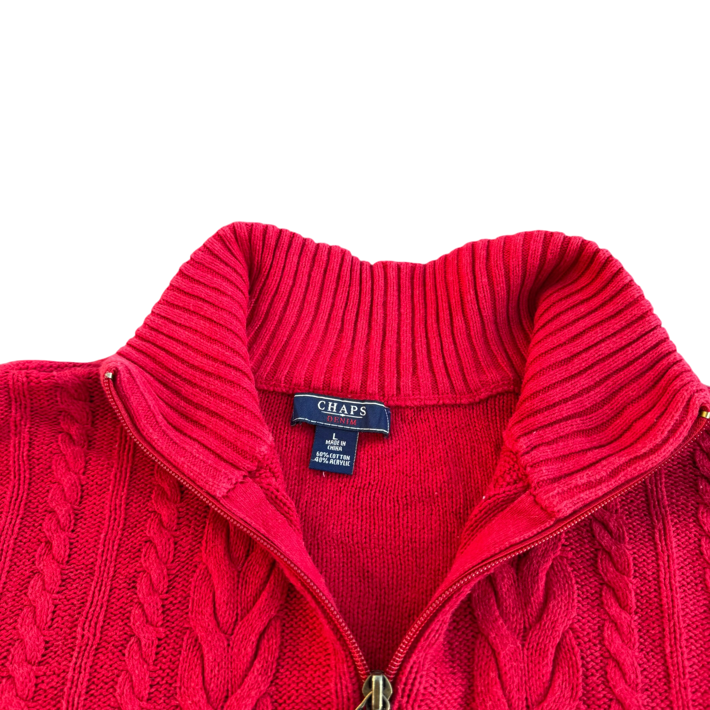 Chaps Denim Cable-Knit Half-Zip – Rot · M – Marken- und Größenetikett
