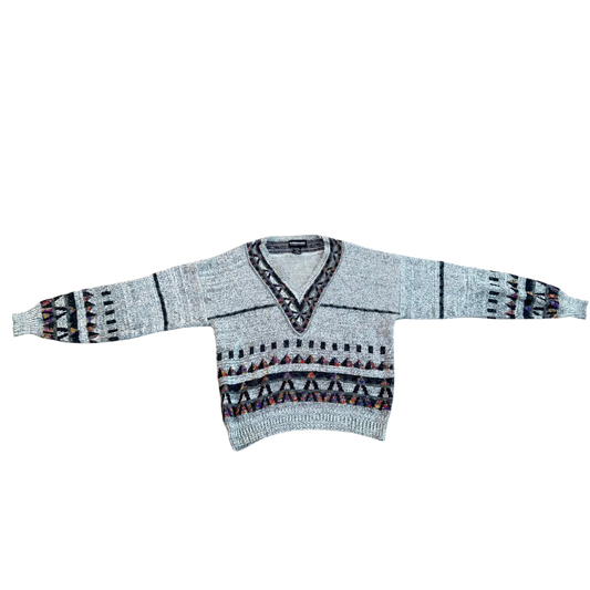 Expression International Patterned V-Neck – Hellgrau/Mehrfarbig · M – Produktansicht