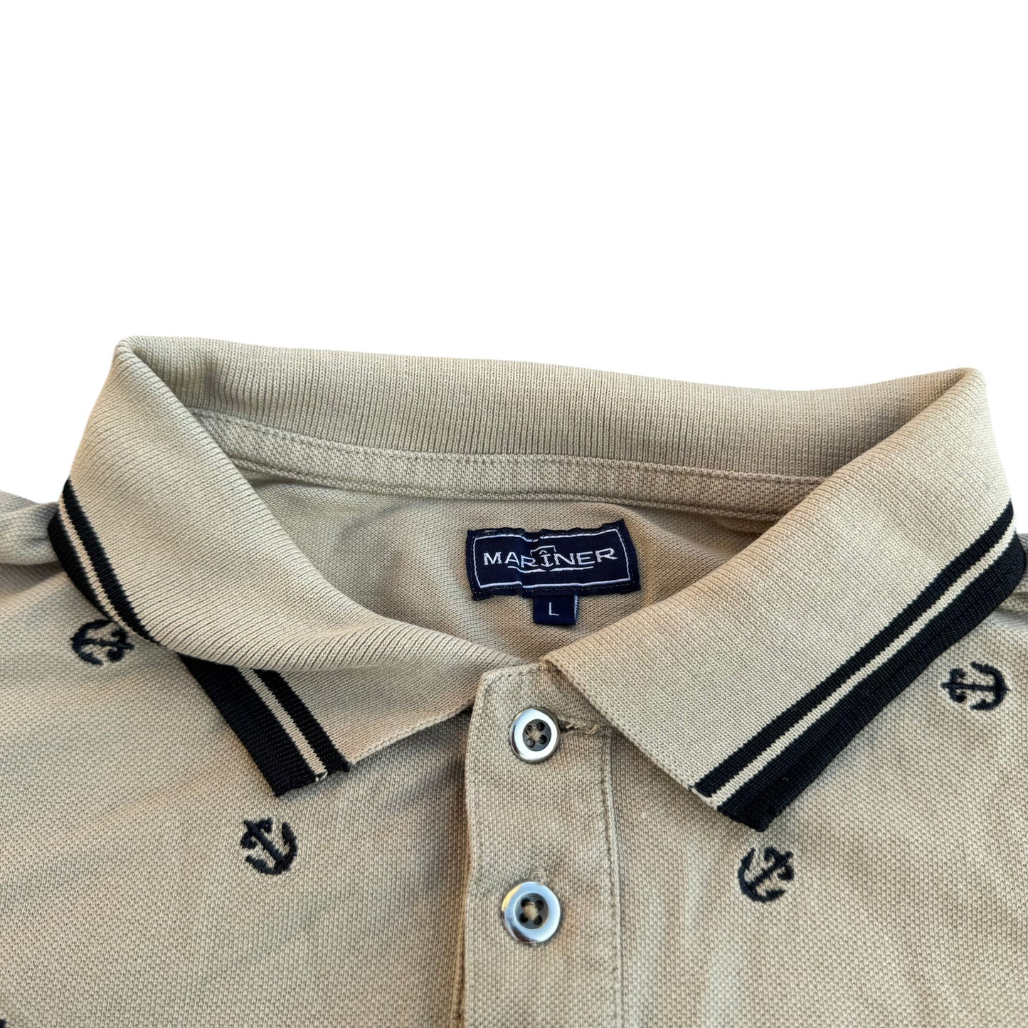 Mariner Anchor Print Polo – Creme/Navy · L – Marken- und Größenetikett