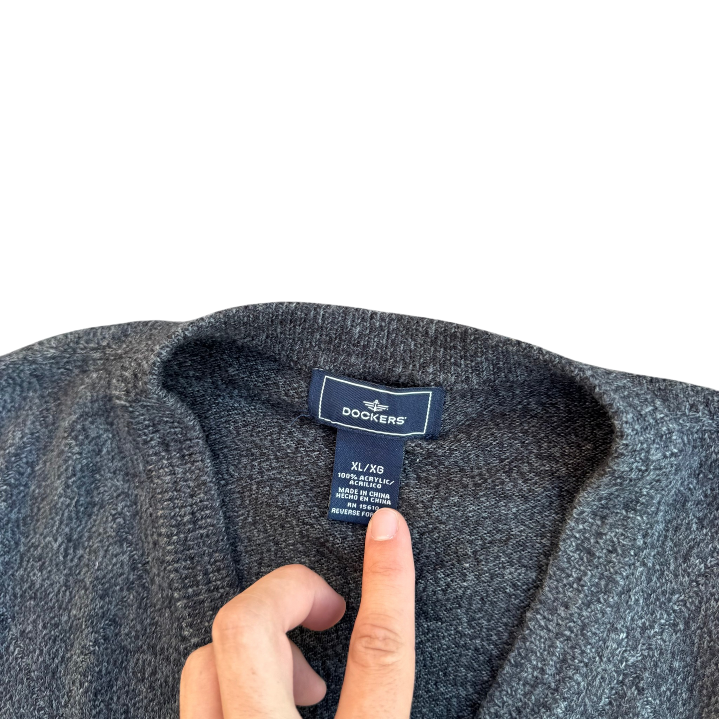 Dockers Classic V-Neck Vest – Anthrazit · XL – Marken- und Größenetikett