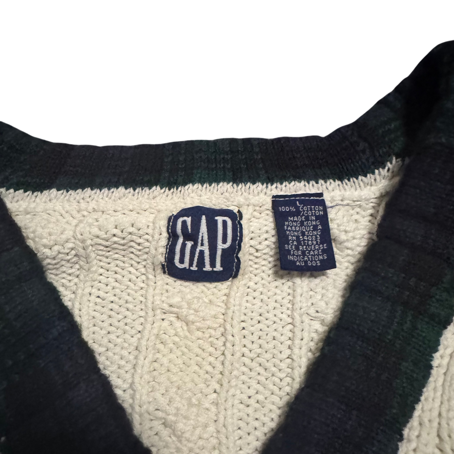 Gap Cable-Knit Cardigan – Creme/Navy · L – Marken- und Größenetikett