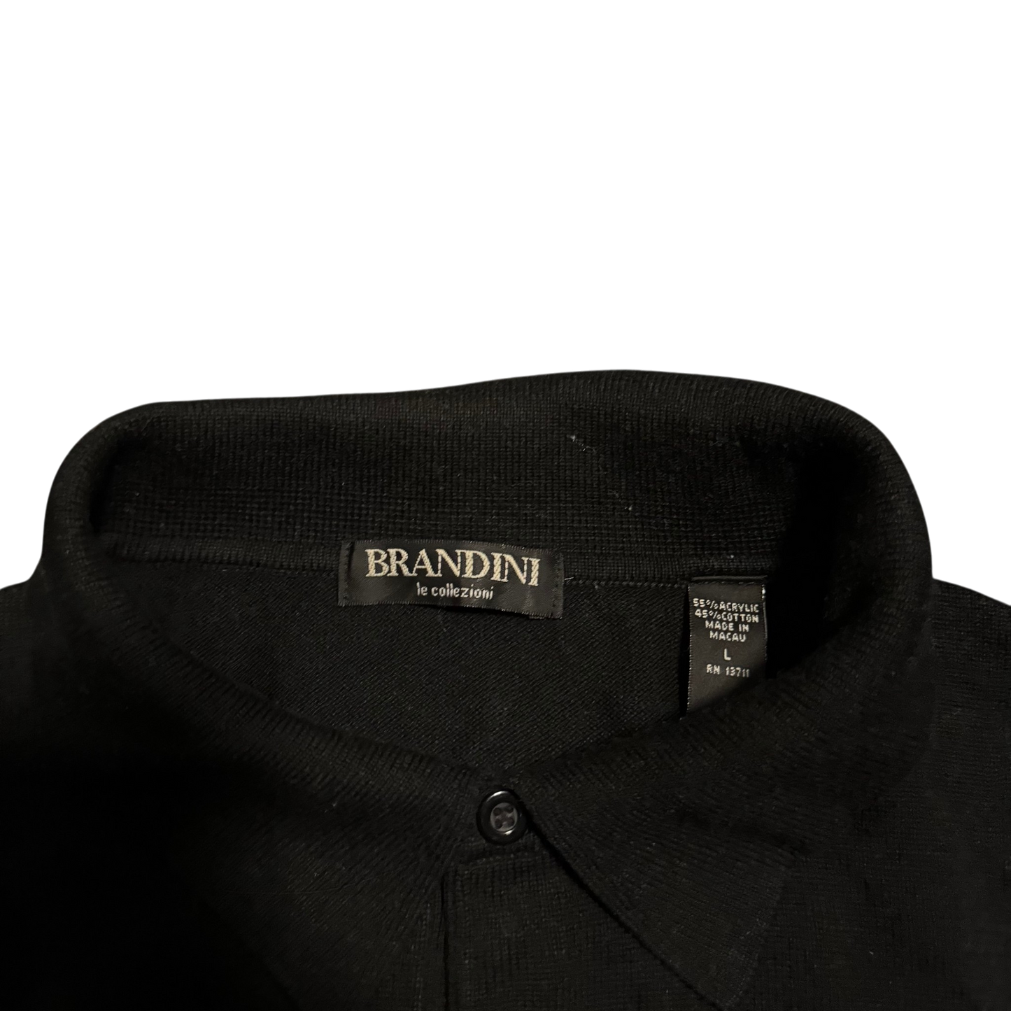 Brandini Fine-Knit Longsleeve Polo – Schwarz · L – Marken- und Größenetikett