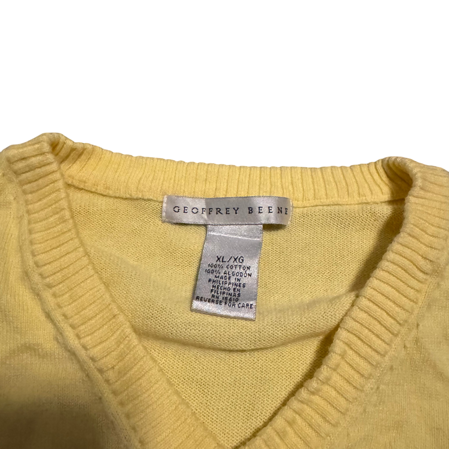 Geoffrey Beene Argyle V-Neck Vest – Gelb/Blau/Grau · XL – Marken- und Größenetikett