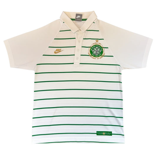 Nike Celtic Streifen-Polo Weiß/Grün, Gr. M – Vorderansicht