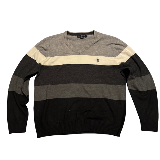 U.S. Polo Assn. Streifen V-Neck Grau, Gr. XL – Vorderansicht