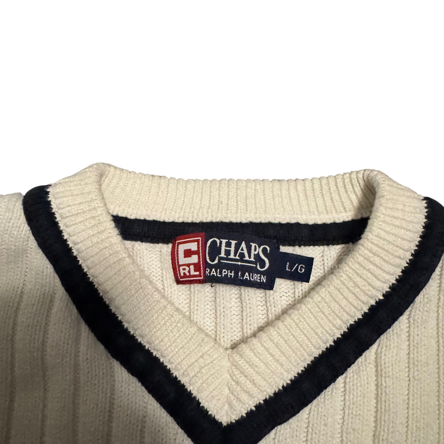 Chaps Ralph Lauren V-Neck-Pullover Creme, Gr. L – Etikett