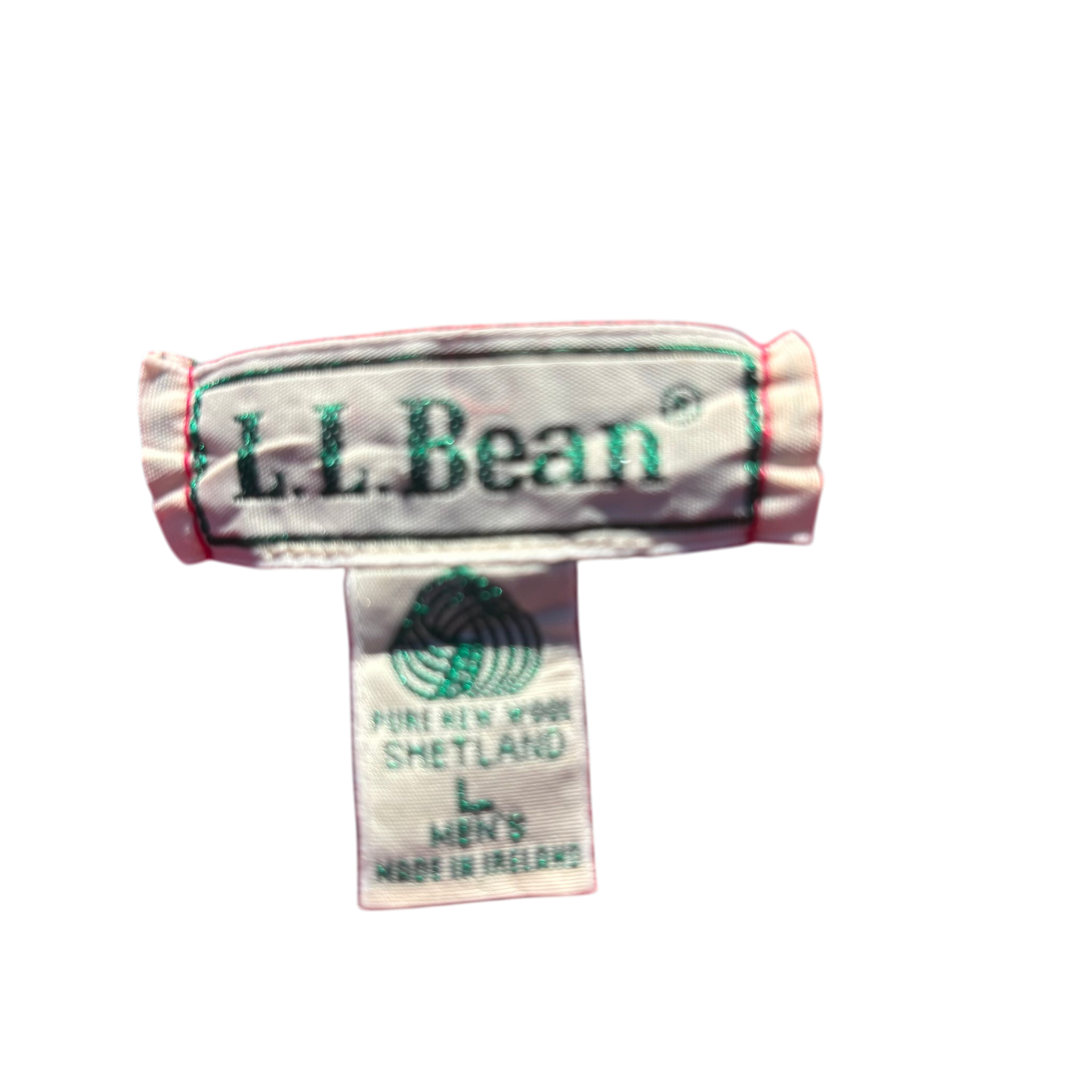 L.L.Bean Shetland-Wollpullover Rot, Gr. L – Marken- und Größenetikett