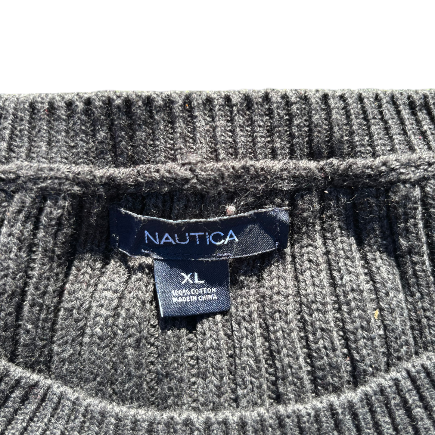 Nautica Strukturstrick-Pullover Anthrazit, Gr. XL – Marken- und Größenetikett