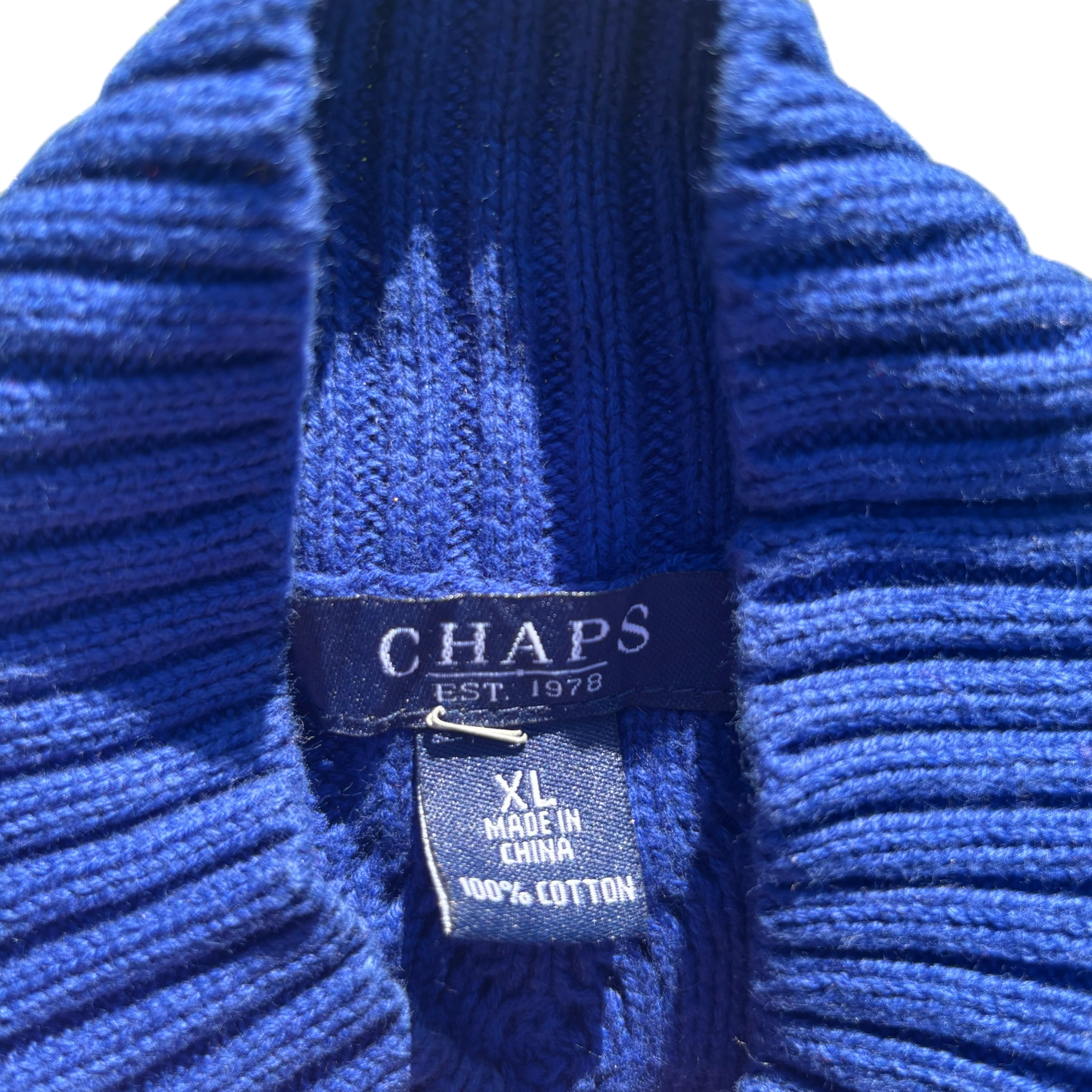 Chaps Zopfstrick-Pullover Royalblau, Gr. XL – Marken- und Größenetikett
