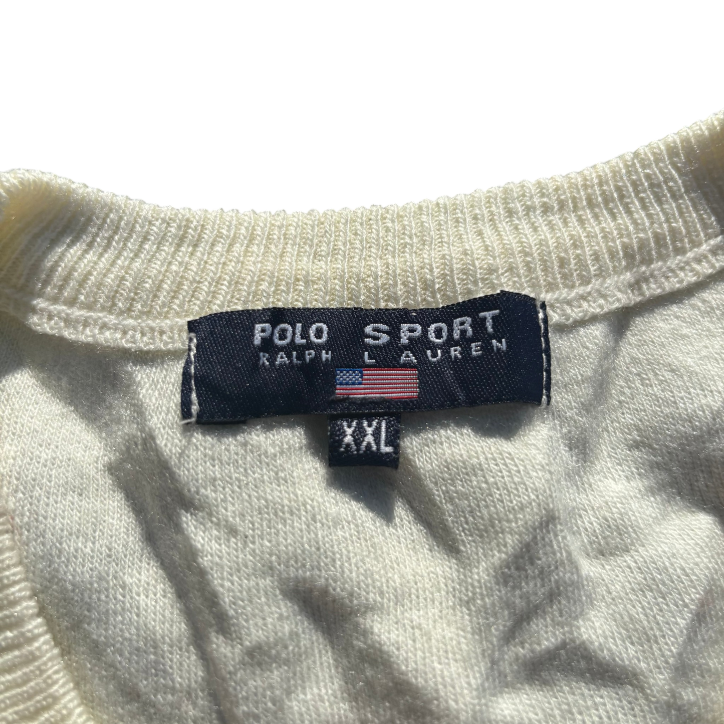 Polo Sport Ralph Lauren Pony V-Neck Creme, Gr. XXL – Marken- und Größenetikett