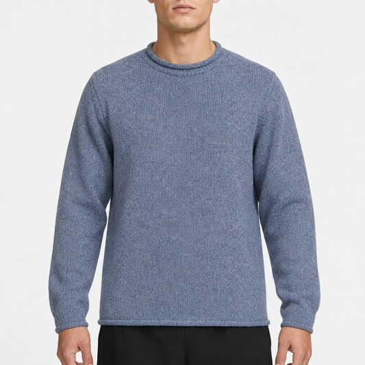Aran Sweater Market Strukturpullover Blau, Gr. XL, Studioaufnahme am Modell