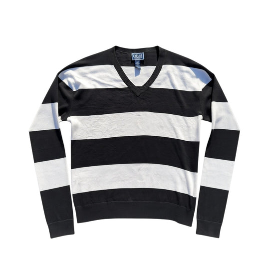 Chaps Classics V-Neck-Pullover mit Schwarz-Weiß-Blockstreifen, Vorderansicht