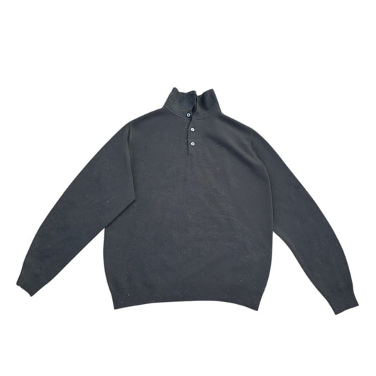 Dunkler John Ashford Mockneck Pullover mit kurzer Knopfleiste vorne