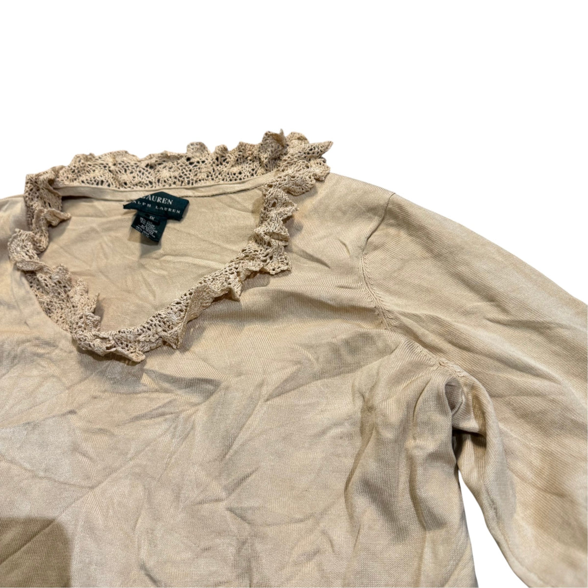 Lauren Ralph Lauren Spitzenpullover aus Seidenmix — Creme · 1X – Detailansicht