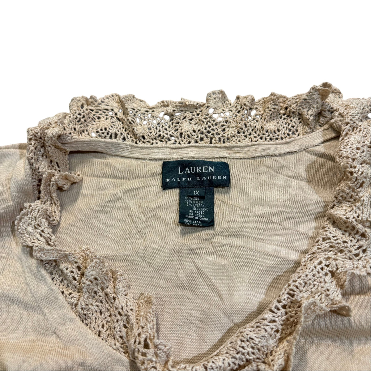 Lauren Ralph Lauren Spitzenpullover aus Seidenmix — Creme · 1X – Etikett/Detail