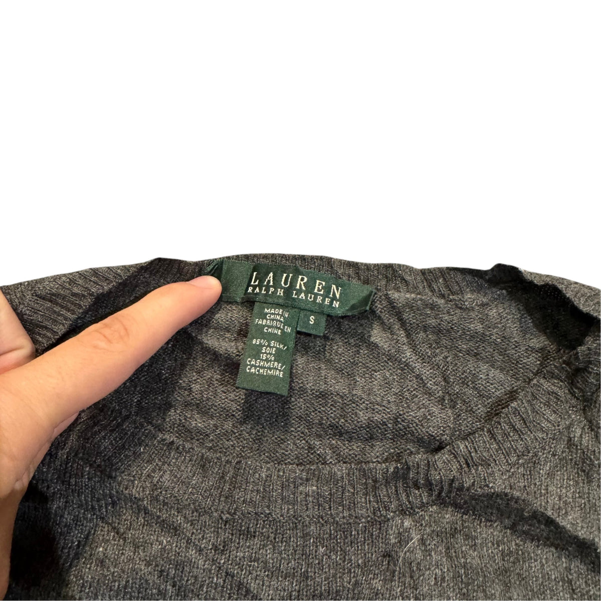 Lauren Ralph Lauren Feinstrickpullover aus Seide und Kaschmir — Anthrazit · S – Etikett/Detail