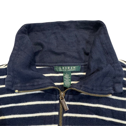 Lauren Ralph Lauren gestreifter Half-Zip-Pullover — Navy/Creme · L – Etikett/Detail
