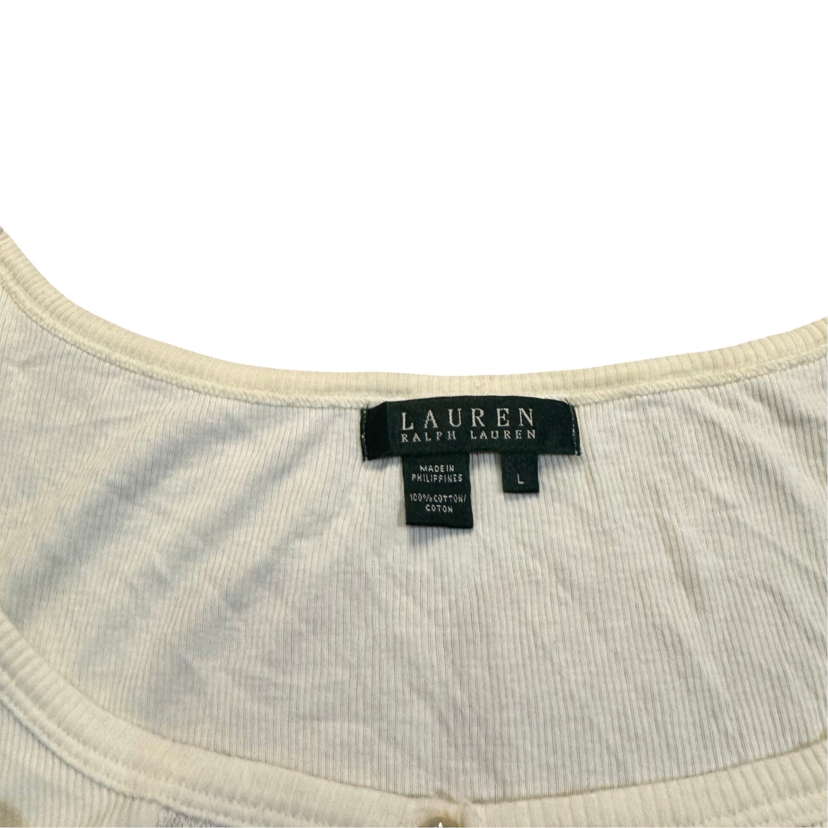 Lauren Ralph Lauren ärmelloser Strickpullunder mit Knopfleiste — Creme · L – Etikett/Detail