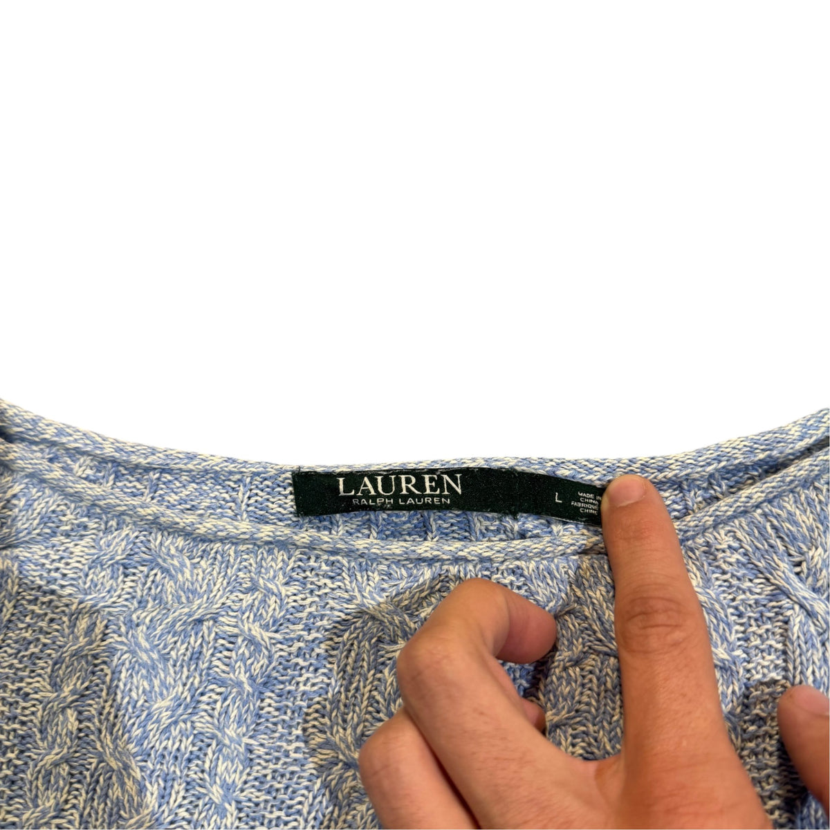 Lauren Ralph Lauren Rundhalspullover — Hellgrau · L – Etikett/Detail