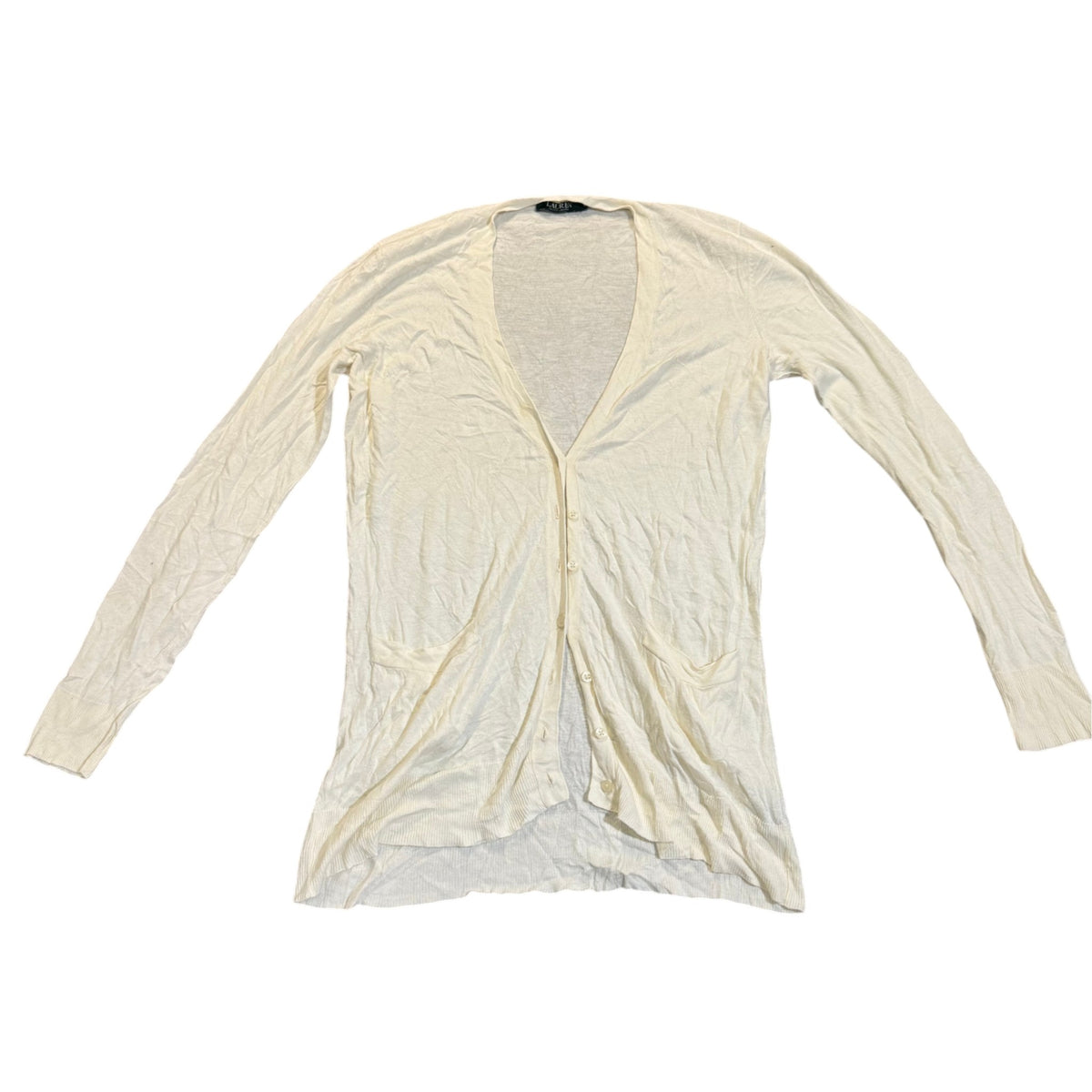 Lauren Ralph Lauren Strickjacke mit Knopfleiste — Creme · M – Vorderansicht