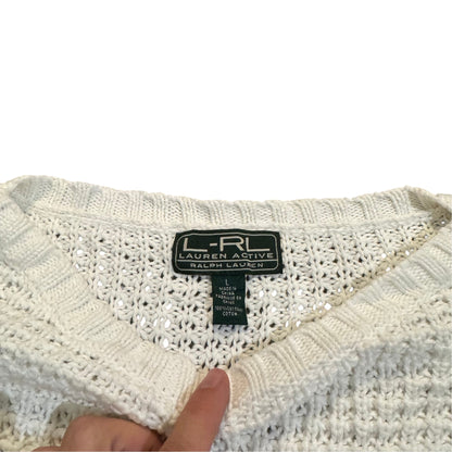 Lauren Active Kurzarm-Strickpullover — Creme · Größe Unbekannt – Etikett/Detail