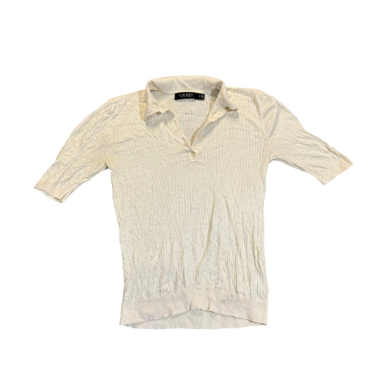 Lauren Ralph Lauren Kurzarm-Strickpolo — Creme · S (Petite) – Vorderansicht