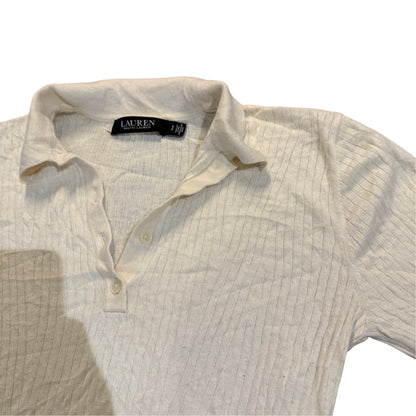 Lauren Ralph Lauren Kurzarm-Strickpolo — Creme · S (Petite) – Detailansicht