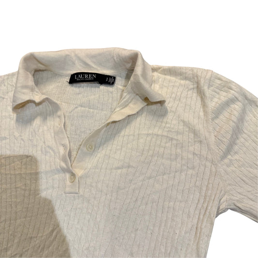 Lauren Ralph Lauren Kurzarm-Strickpolo — Creme · S (Petite) – Detailansicht