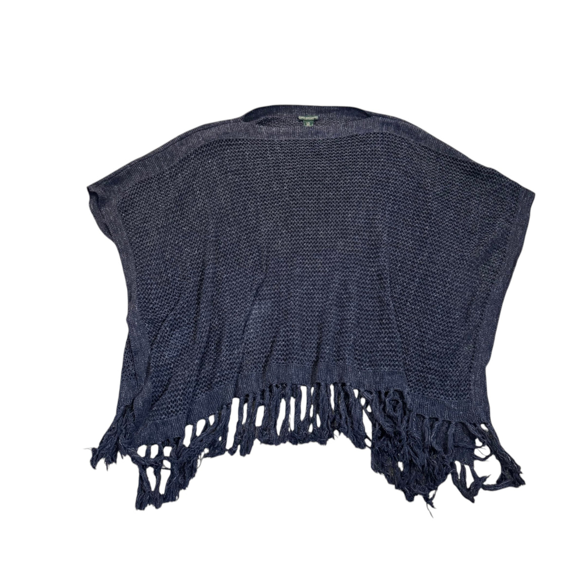 Lauren Jeans Co. Kurzarm-Stricktop mit Fransensaum — Navy · L/XL – Vorderansicht