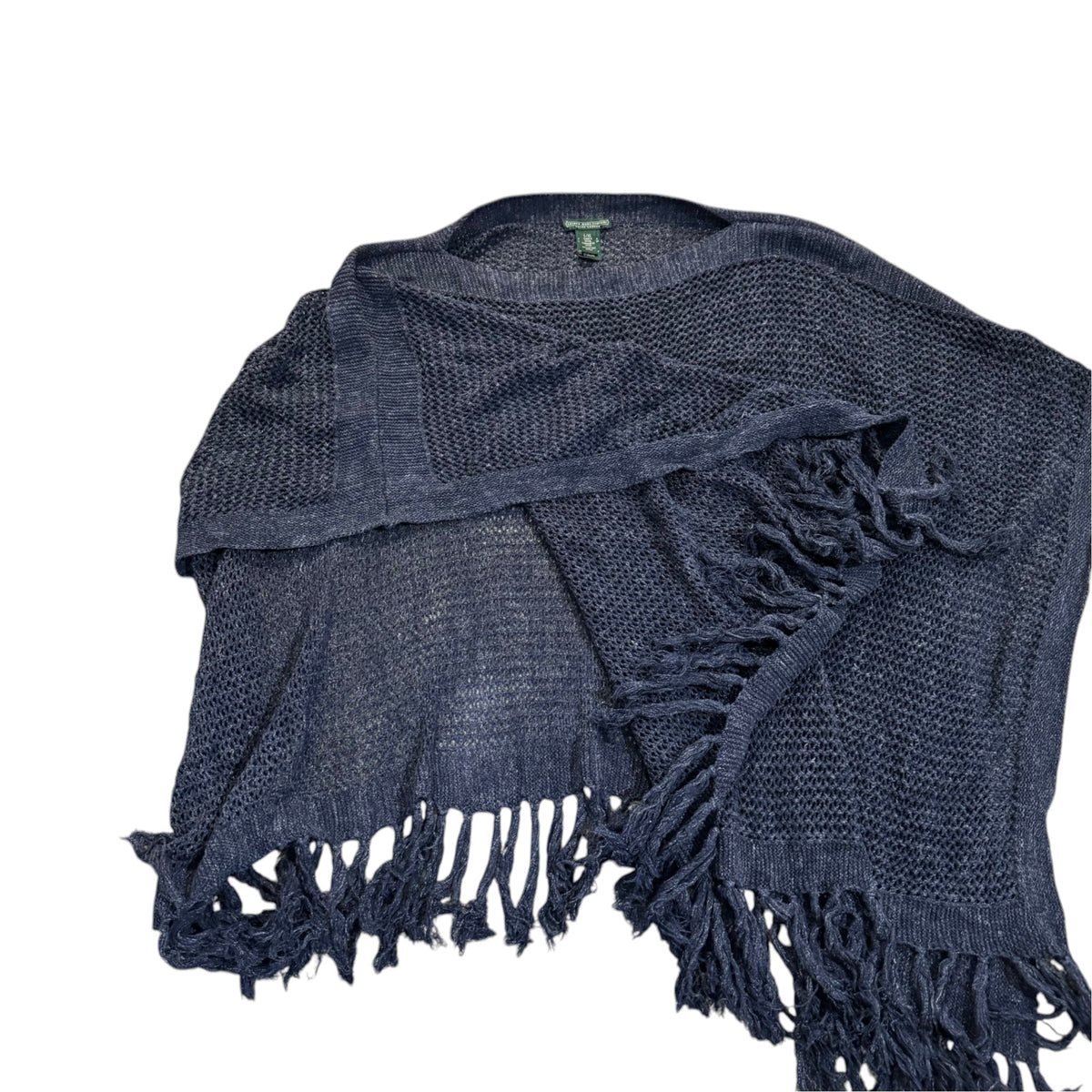 Lauren Jeans Co. Kurzarm-Stricktop mit Fransensaum — Navy · L/XL – Etikett/Detail