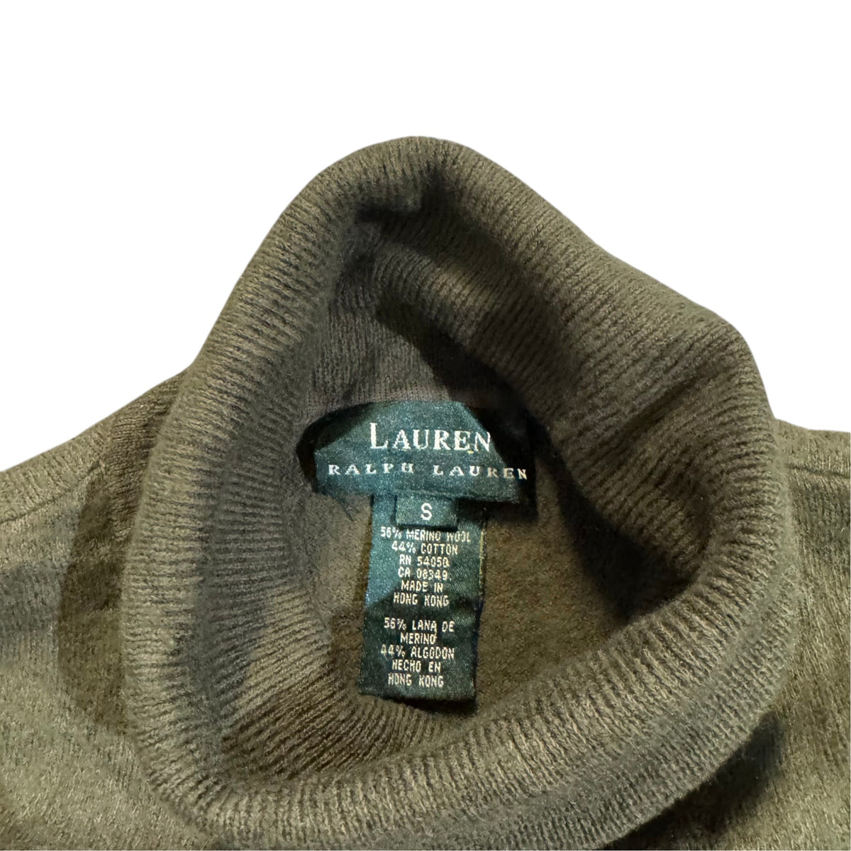 Lauren Ralph Lauren Merino-Baumwollpullover — Olivgrau · S – Etikett/Detail